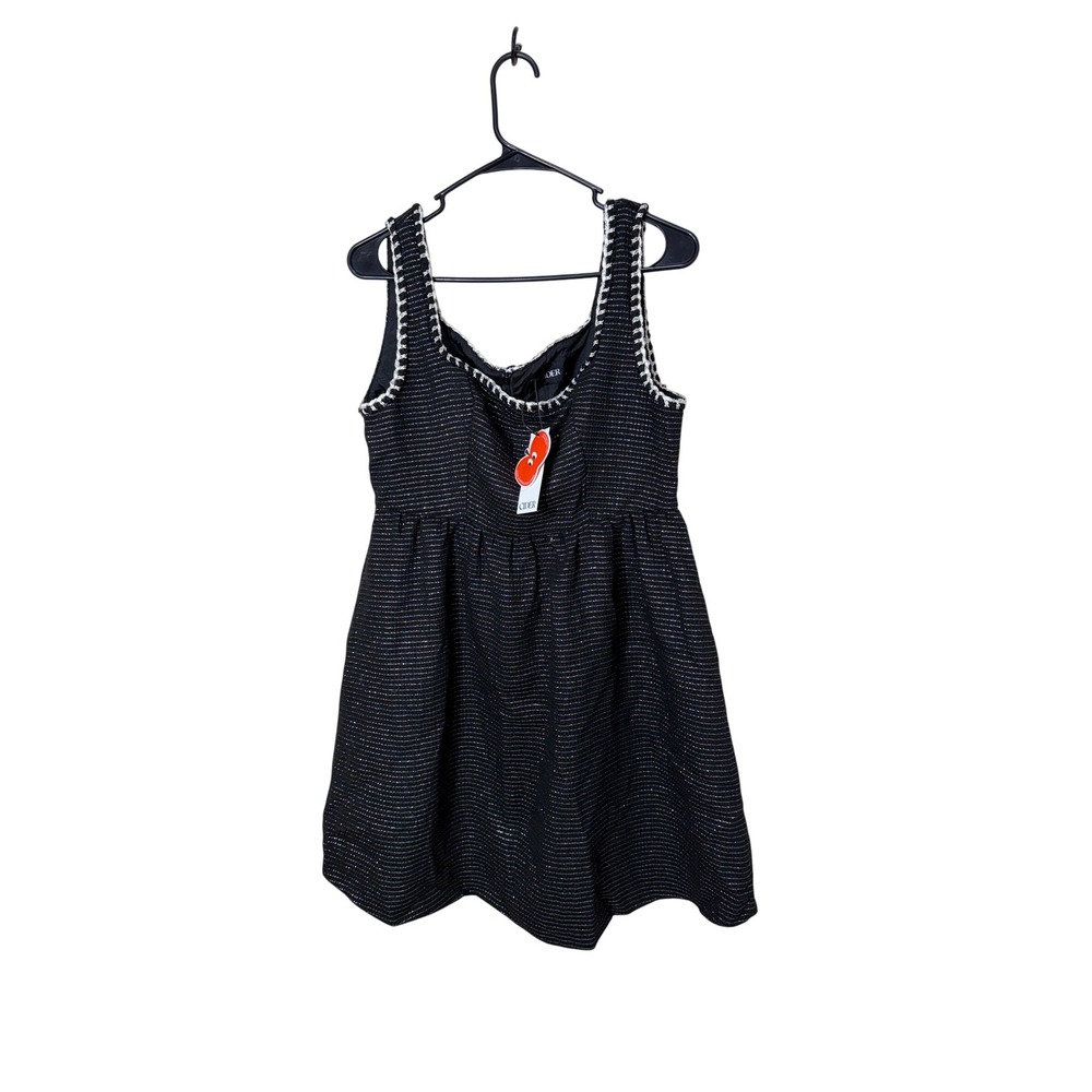 Cider Black Metallic Pinstripe Whipstitch Trim Babydoll Mini Dress Large NEW